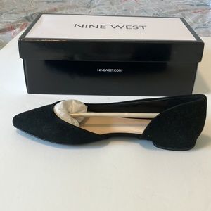 Nine West Black Suede Flats Sz 8.5. Never worn. Side cut out detail.